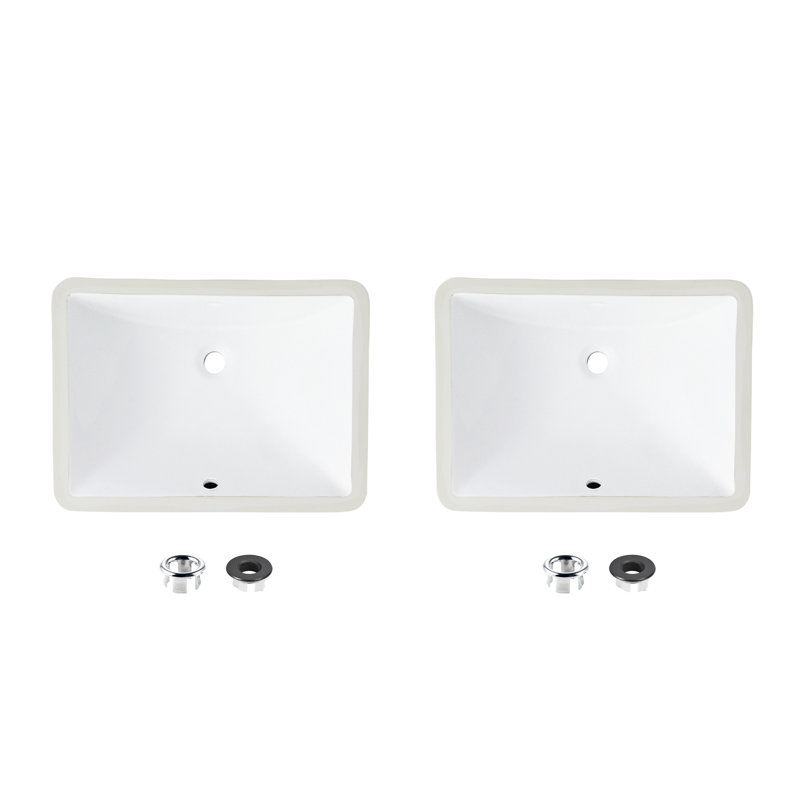 Ensemble de 2 lavabos de salle de bain rectangulaire encastrable blanc l 18,25 po x P 13 po