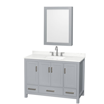 Meuble-lavabo simple autoportant avec comptoir en quartz et armoire à pharmacie Sheffield