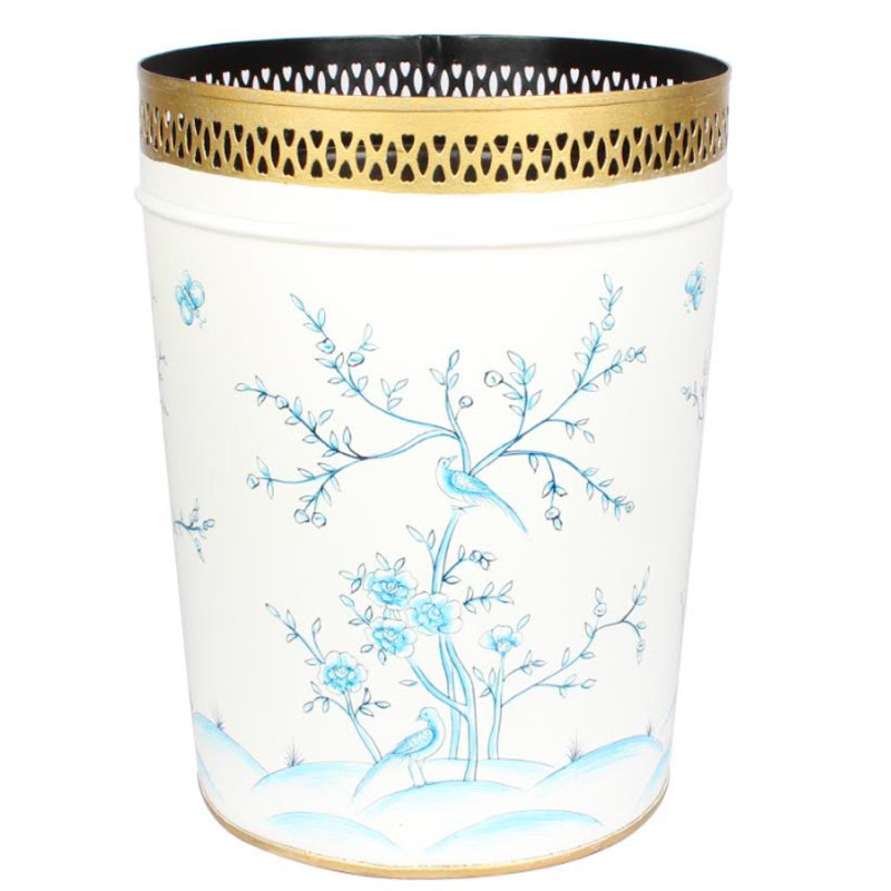 Chinoiserie 4 Gallons Waste Bin, Ivory