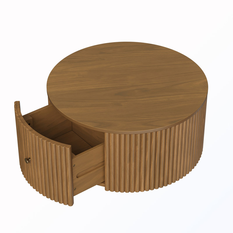 Table basse ronde avec tiroirs, H 16,8 po x l 30,3 po x P 30,3 po