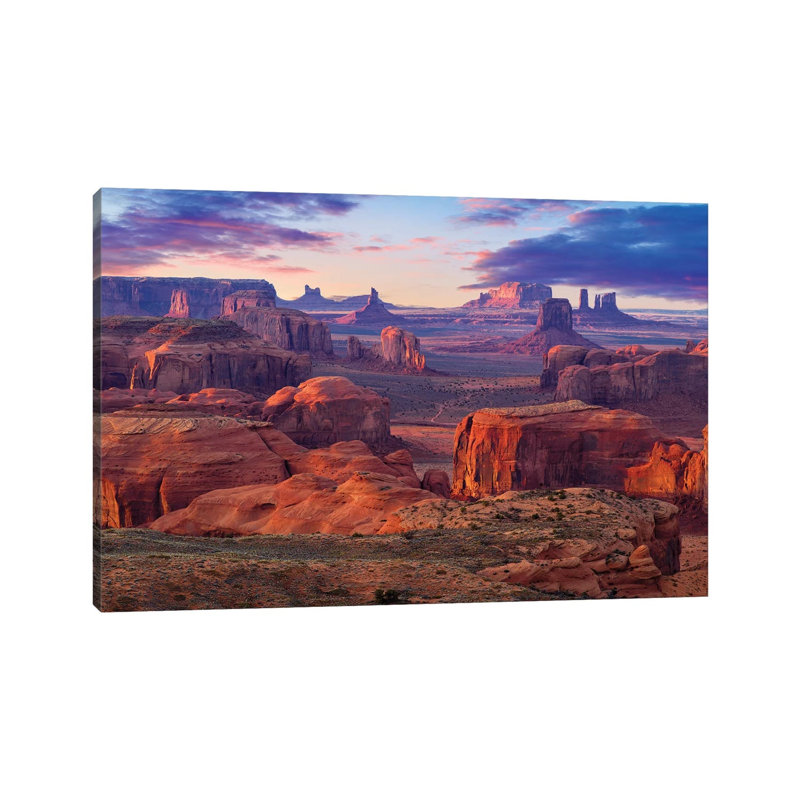 Hunts Mesa Monument Valley Sunset by Susanne Kremer - Print on Canvas, Wrapped Canvas, 45.72cm H x 66.04cm W x 1.91cm D
