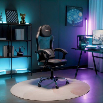 Ergonomic Gaming Chair with Footrest, Faux Leather Reclining Swivel PC Racing Office Chair, Lumbar Support, Big Tall Weight Capacity