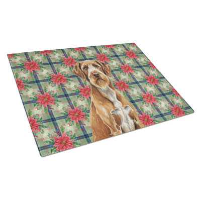 Wirehaired Pointing Griffon Christmas PoinsettIas Glass Cutting Board