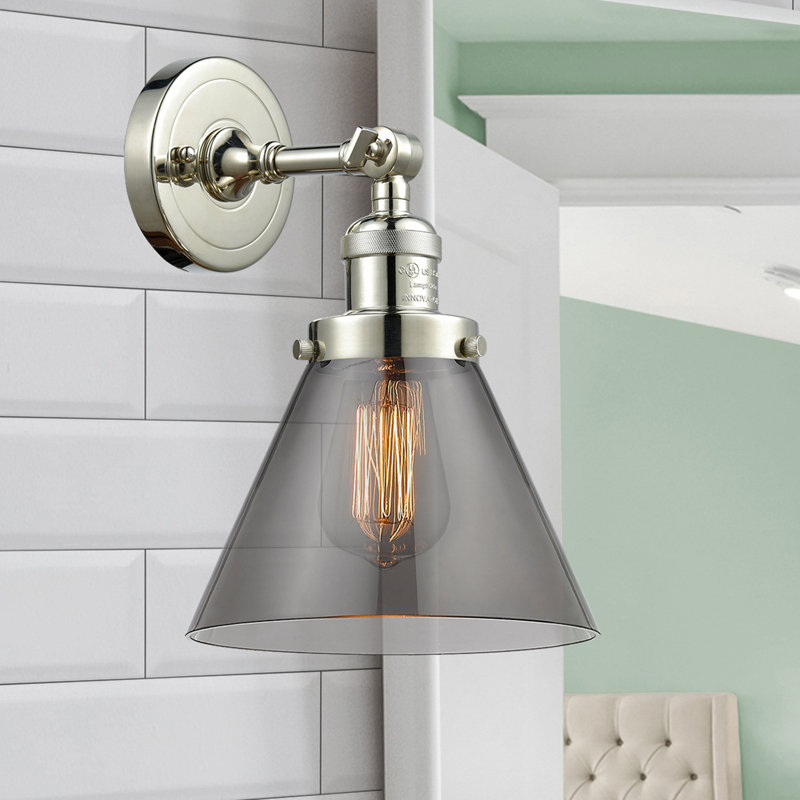 Cone 2 Light Tiltable Bath Vanity Light, 6 Watt Vinage LED Bulb, Smoked, Polished Nickel