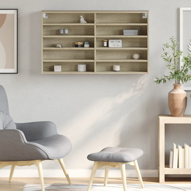 vidaXL Display Cabinet Engineered Wood Wall-Mounted Cabinet, 100 x 15 x 58 cm, Sonoma Oak