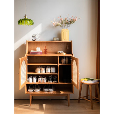 Vintage Rattan Cabinet Door Shoe Storage Cabinet