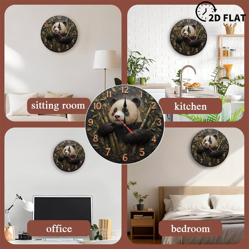Clock With Panda Holding Bamboo