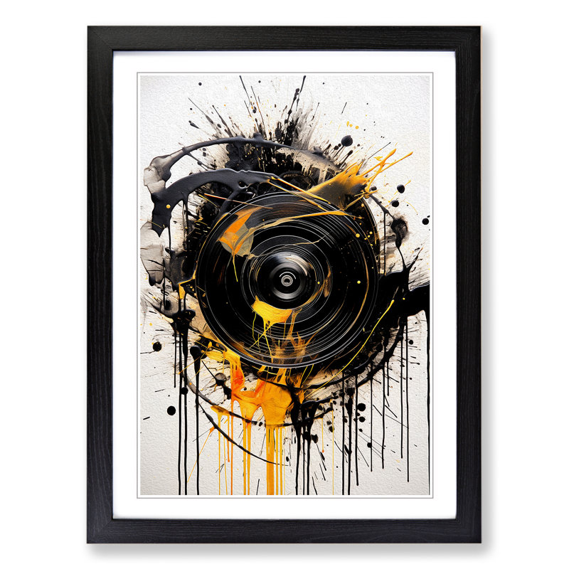 Vinyl Record Gestural - Single Picture Frame Print on Wood, Black Framed, 34cm H x 25cm W