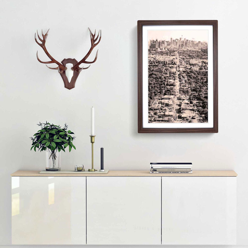 Road to the Miami Florida Skyline in Abstract - Picture Frame Graphic Art Print, 60cm H x 40cm W x 2cm D, Walnut
