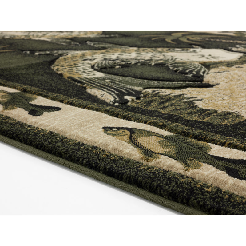 Vert fers/beige Tapis décoratif, Rectangle 3 pi 9 po x 5 pi 9 po