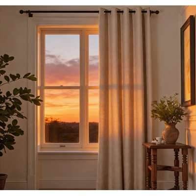 Beige Room Darkening Curtain, 96 Inch Length, 1 Panel, Texture Grommet Top, 72X96 Inches