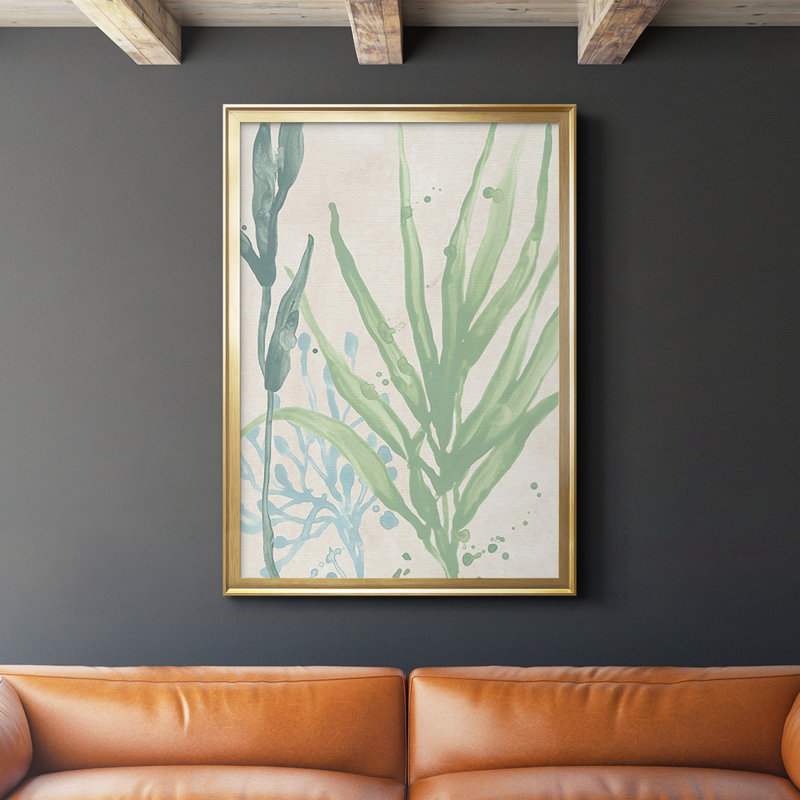 «Swaying Seagrass I», reproduction encadrée de qualité supérieure - prête à être accrochée, L 22,5 po x H 30,5 po, Or