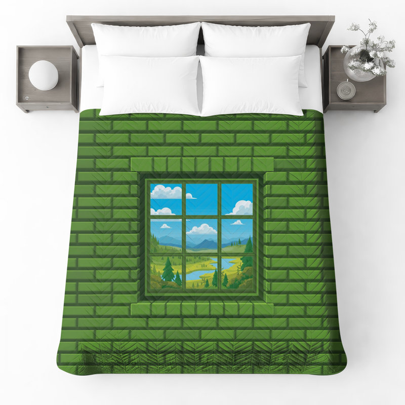Couvre-lit matelassé vert brique pour fenêtre toutes tailles, Grand lit