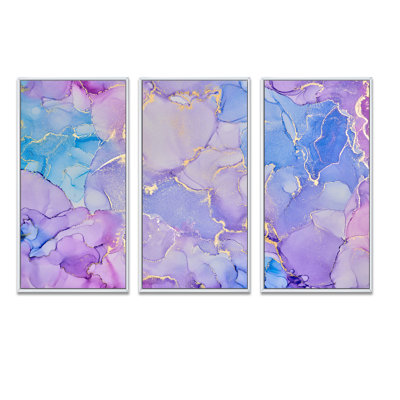 " Pink And Blue Ink Clouds IV " 3 - Pieces Painting Print