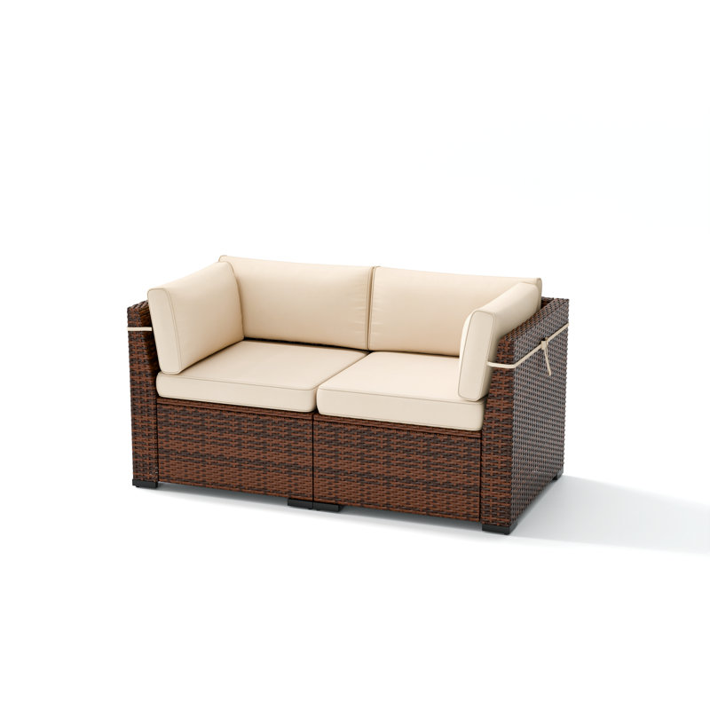 Yentin Straight Wicker Loveseat with Cushions, Khaki