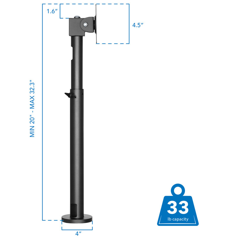 Black Adjustable POS Monitor Mount with Cable Management