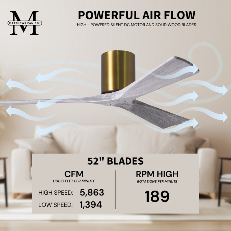Irene Ceiling Fan, Brushed Brass, Barn Wood Tone, 52"