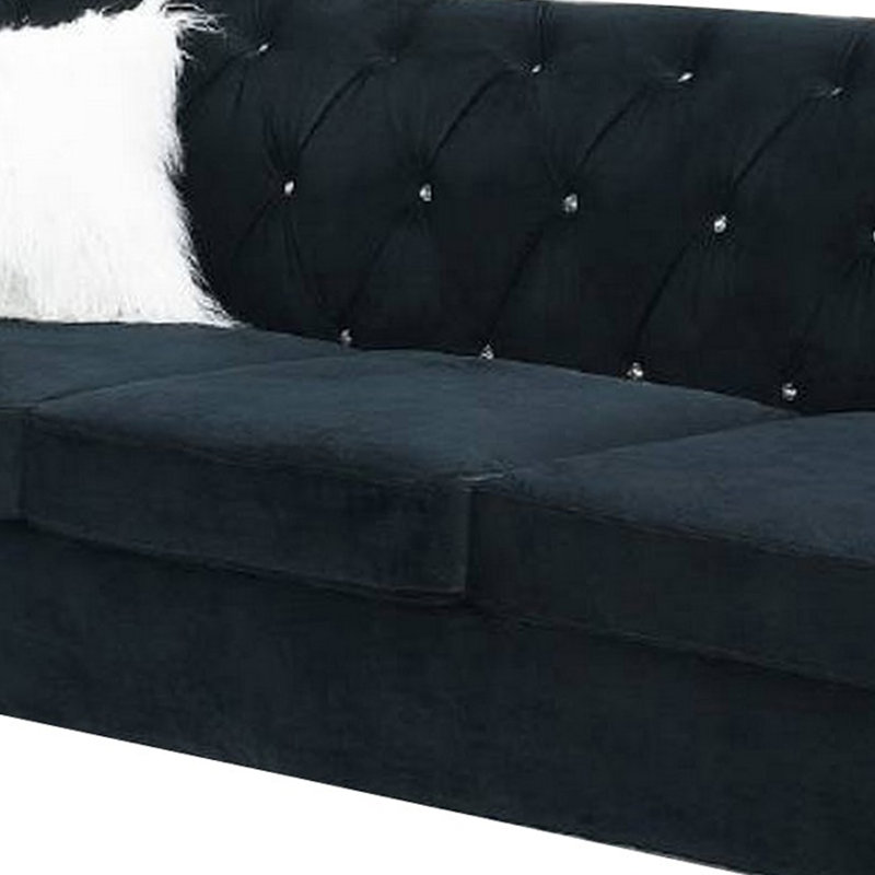 Shroyer 93'' Velvet Sofa, Black
