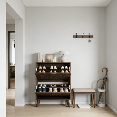 Flip-Drawer Shoe Cabinet With Groove Panel Design