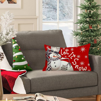 Housses de coussin d'extérieur de Noël imperméables 12 x 20 pouces, décorations hivernales Coussins décoratifs Bonhomme de neige Housse de coussin lombaire pour Noël