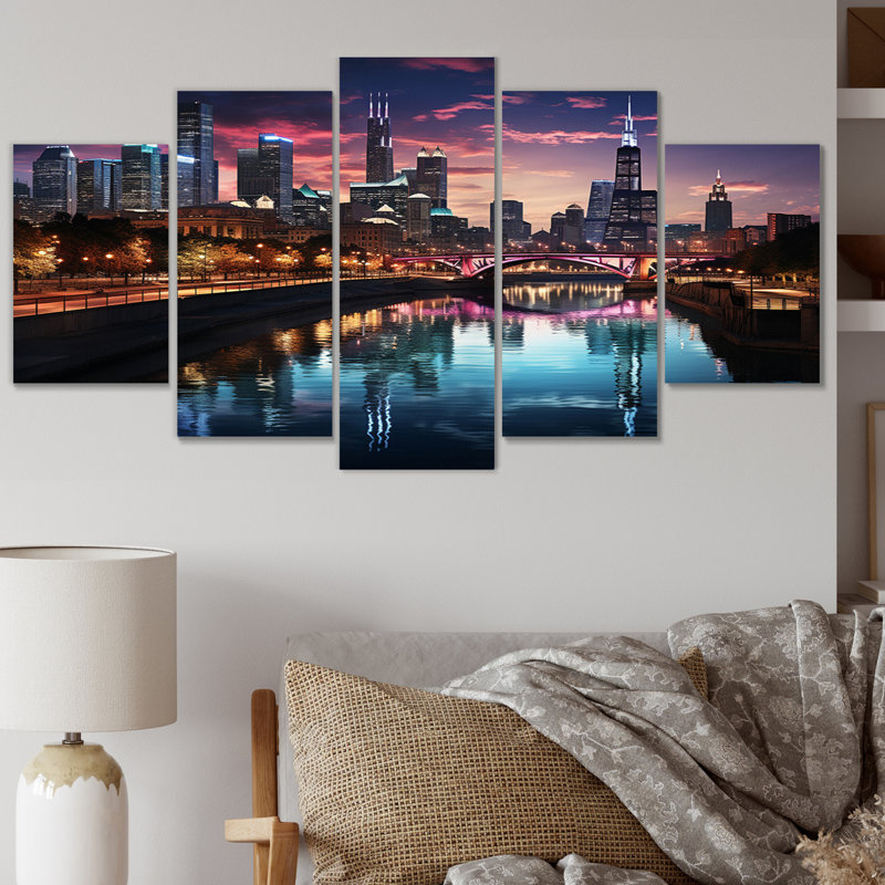 Chicago Cityscape By Night IV, 5 pièces
