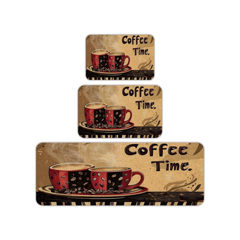 Ensemble 3 pièces de tapis de cuisine Beige Coffee Cup