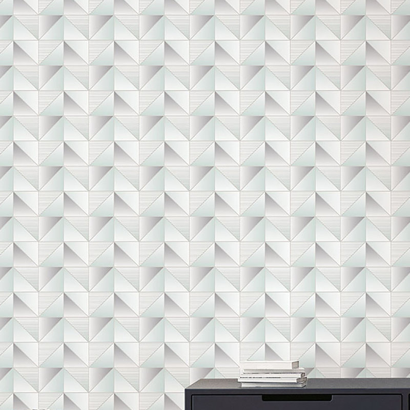 Geometrix 25.4m x 52.8cm Satin Wallpaper Roll, Mint/Silver