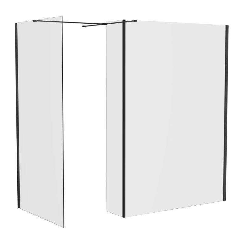 Black Walk In Shower Enclosure Wet Room Glass Screen 1200mm & 700mm with 215mm Return Panel