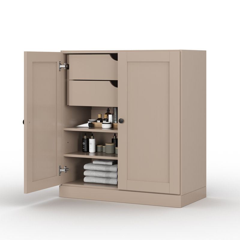 Armoire de rangement de salle de bain 32 po avec portes Shaker, 2 tiroirs et tablettes réglables Palace Imports, Beige