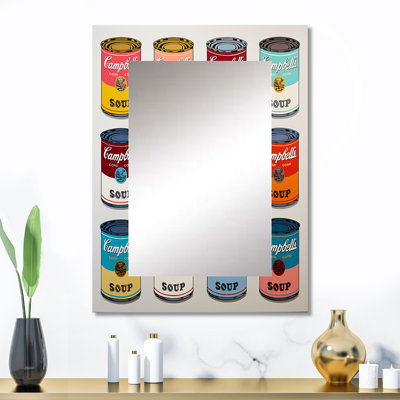 Pop Art Soup Collage III - grand miroir au lait, miroir mural décoratif traditionnel, impression sur métal