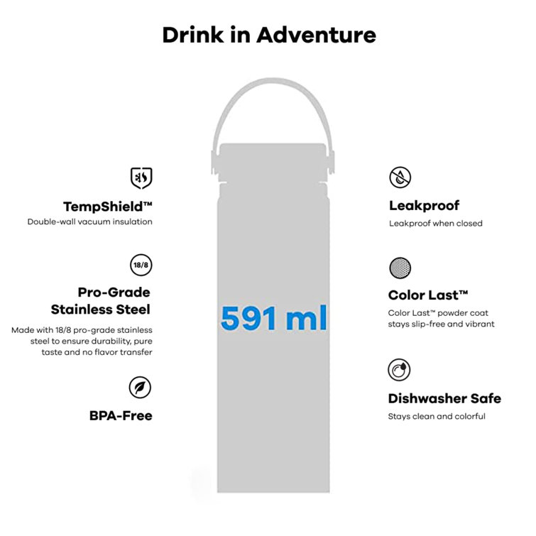Hydro Flask Stainless Steel Wide Mouth Water Bottle with Flex Cap and  Double-Wall Vacuum Insulation