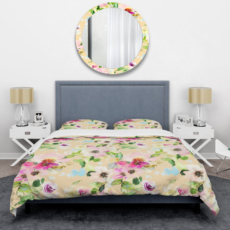 Fleurs multicolores - ensemble de housse de couette floral - microfibre de polyester