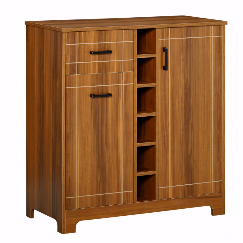 Buffet, verre, 1 tiroir, armoire pour 6 bouteilles, support à vin avec porte-bouteilles