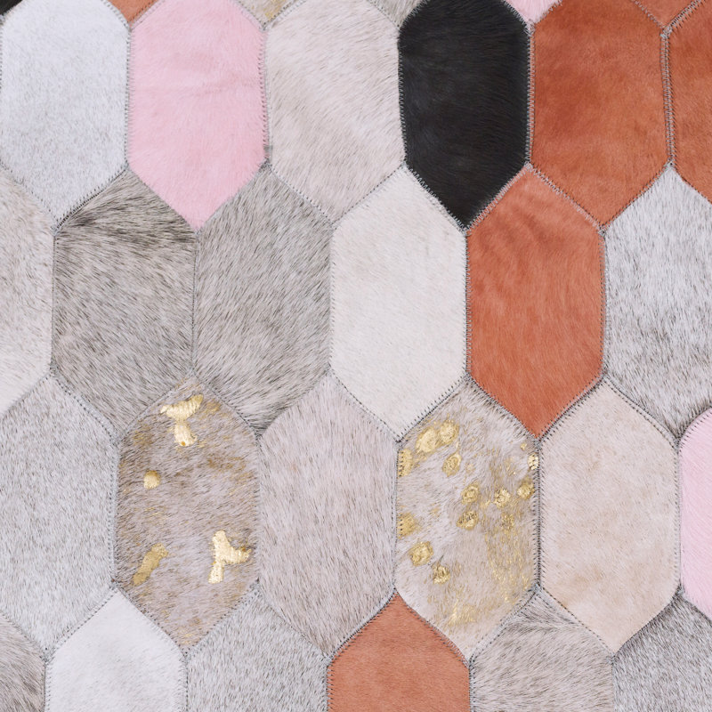 Cowhide Geometric Indoor Rug, Rectangle 4'6" x 5'9"