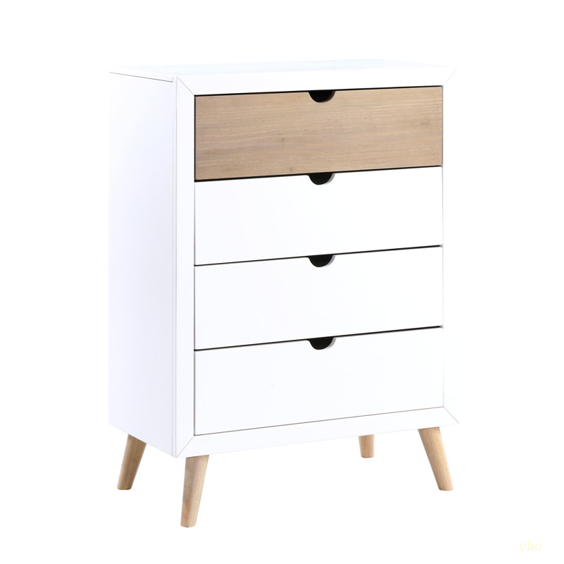 Commode de rangement blanche et naturelle avec tiroirs de rangement pour chambre de jeunes, 1 pièce