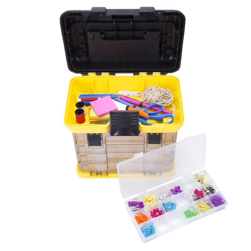 Stalwart Portable Tool Box - Small Parts Organizer and Customizable Compartment for Hardware, Crafts, Yellow