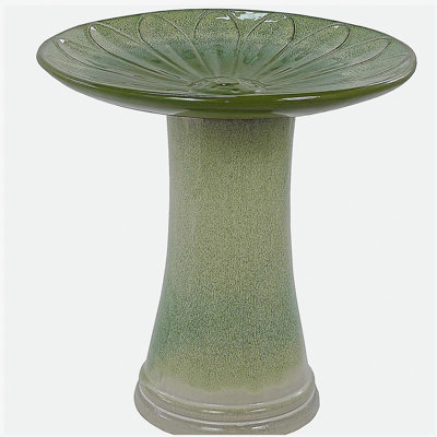 Baignoire d'oiseaux en céramique faite à la main avec glaçage dégradé vert, 16,93 po de diamètre, hauteur de 18,11 po, jardin d'extérieur pour les oiseaux se baignant et se nourrissant, légère et résistante aux intempéries