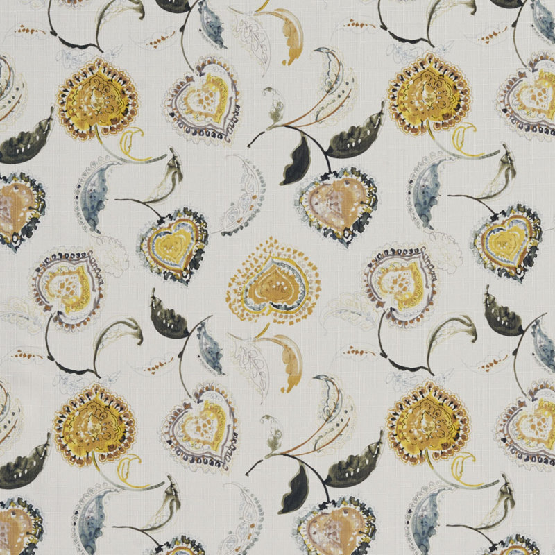 Tissu à imprimé floral, Jaune / Bleu