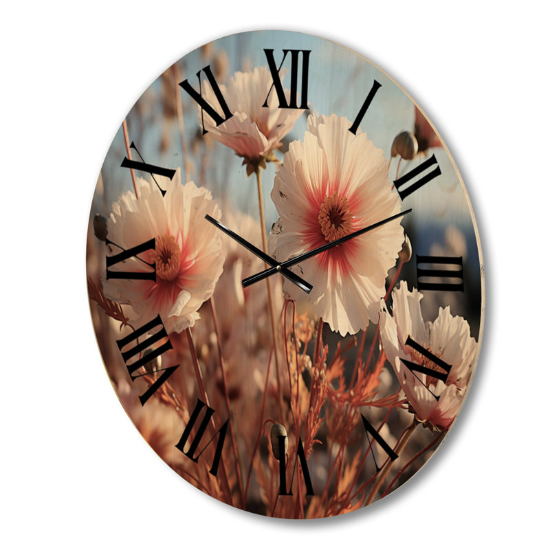 Stunning Seasonal Flowers Field - Floral Oversized Wood Wall Clock, Moyenne