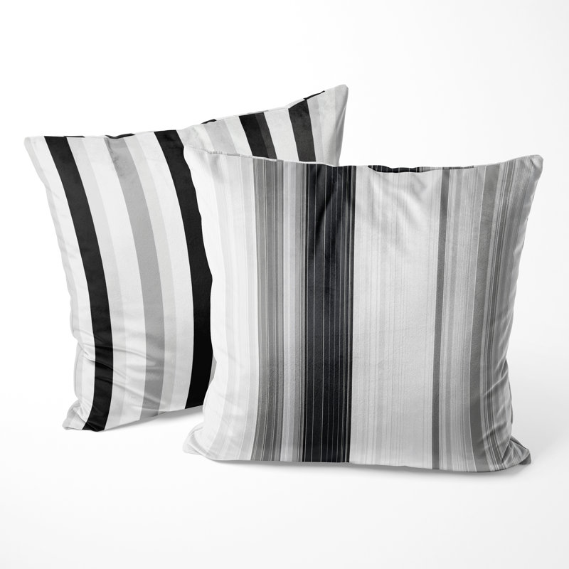 Coussin décoratif moderne à rayures noires et grises, H 18 po x l 18 po