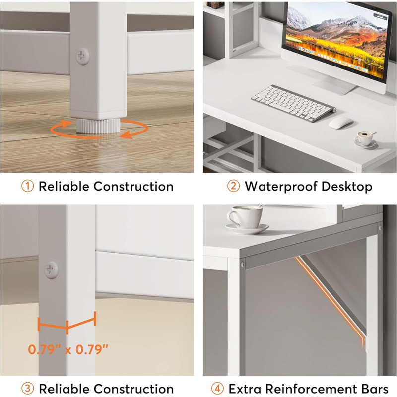 Latitude Run® 55 Inches Computer Desk with Hutch, 2 Drawers & Open ...
