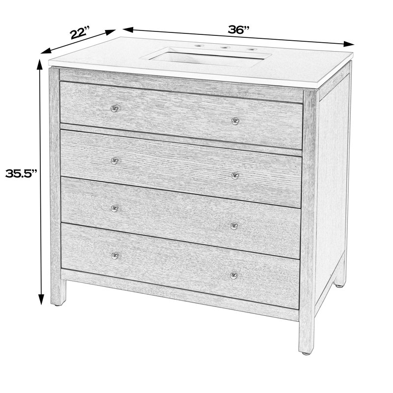 Nora 36 in W Quartz Top Single Sink Bathroom Vanity Set, Natural
