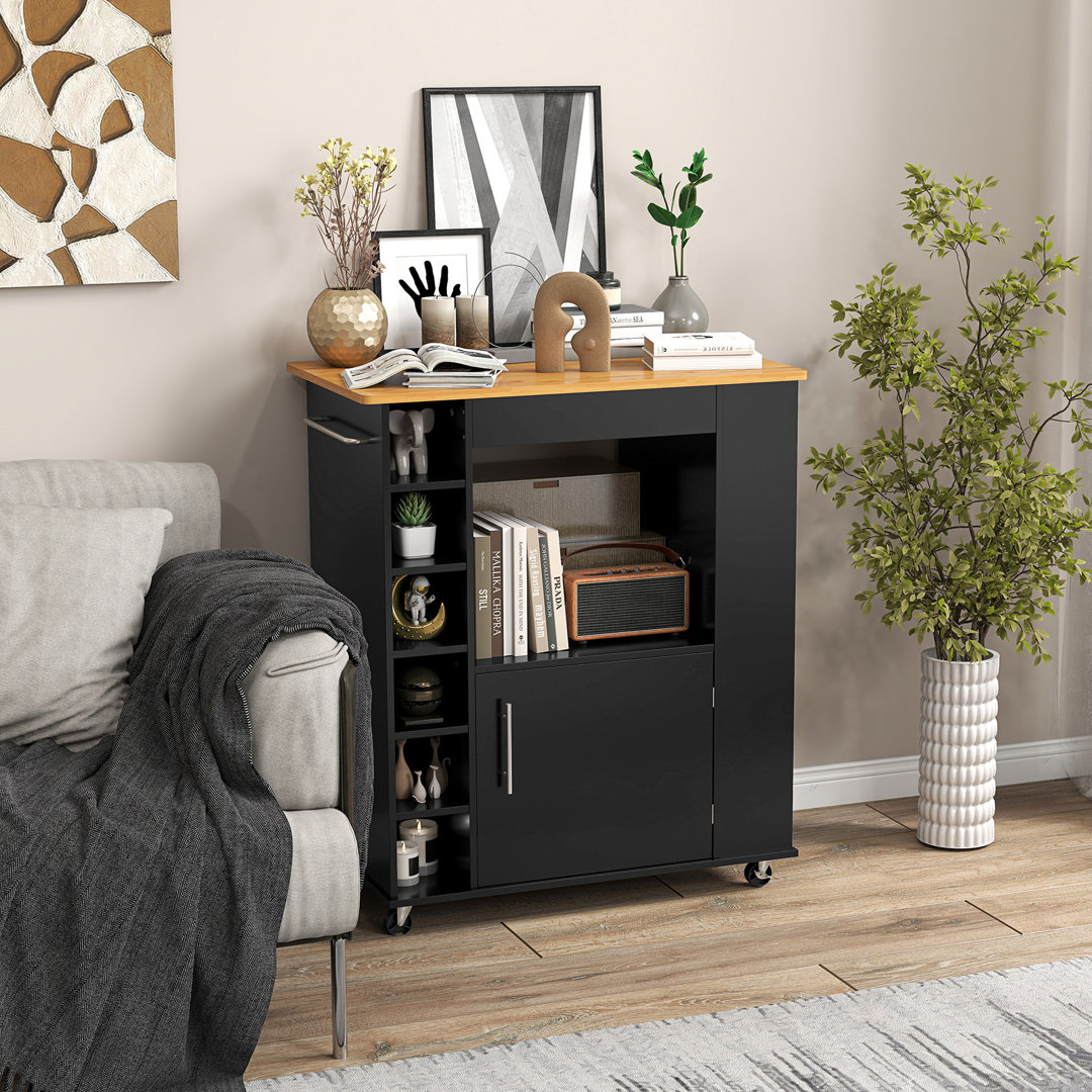 Kitchen Island Rolling Storage Cabinet Trolley Cart Shelves-Black