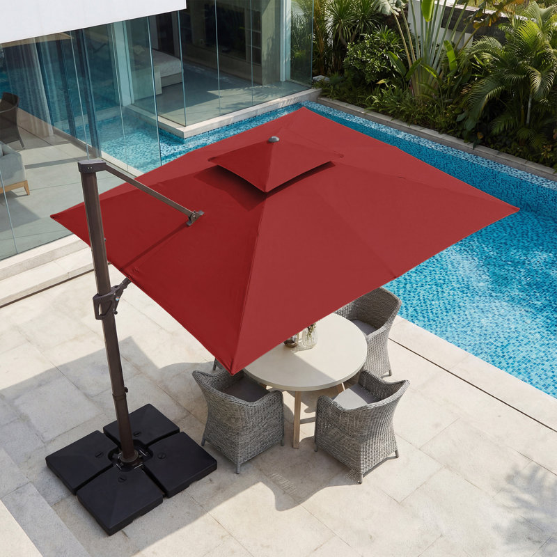 Parasol de patio extérieur en porte-à-faux avec couvercle Deboah, 108'', Rouge