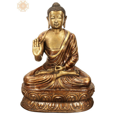 Statue de Bouddha en laiton fait à la main 67 po Vitarka Mudra - Sculpture de geste assis pour la méditation
