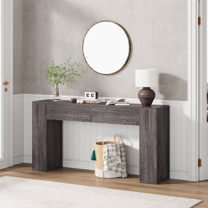55.12'' Console Table With Drawers And LED Light, Grey