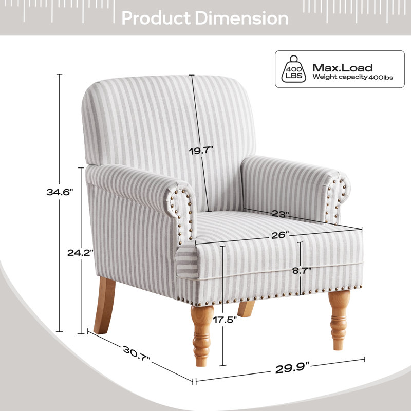 Upholstered Armchair, Light Grey