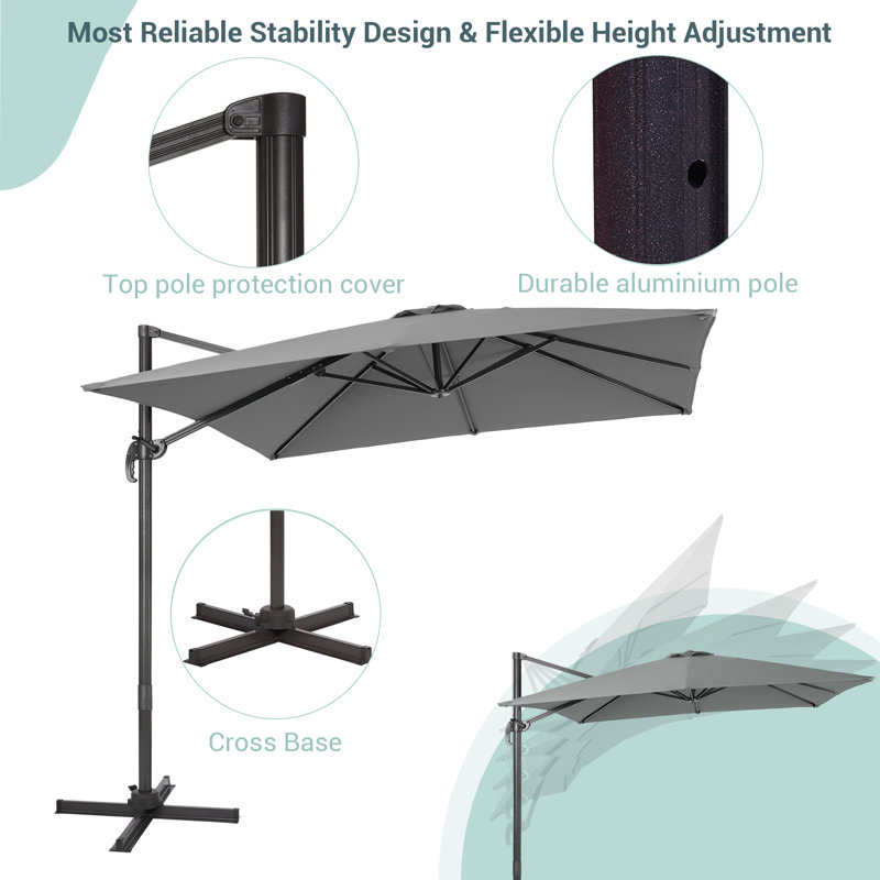 Parasol carré en porte-à-faux 9 pi x 9 pi Daarina, Gris