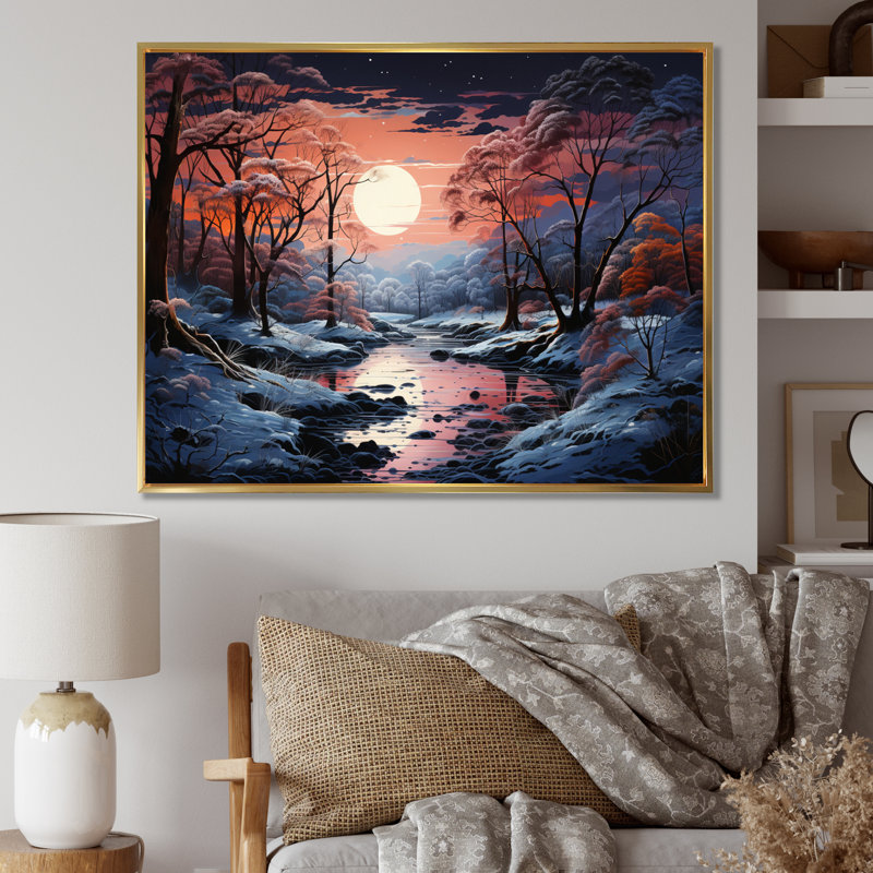 " Winter Landscape Frozen River II ", 34" H x 44" W x 1.5" D, Gold Floater Framed