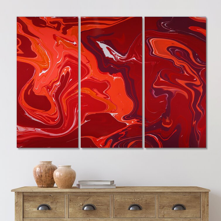 Red Flame Liquid Marble Art - Modern Canvas Wall Art Print